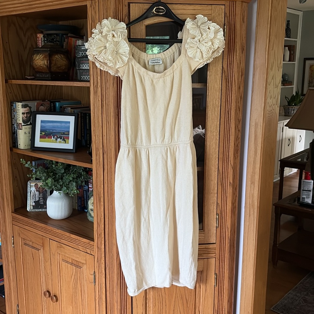 St John Evening Knit Cream Puff Sleeve Dress 10